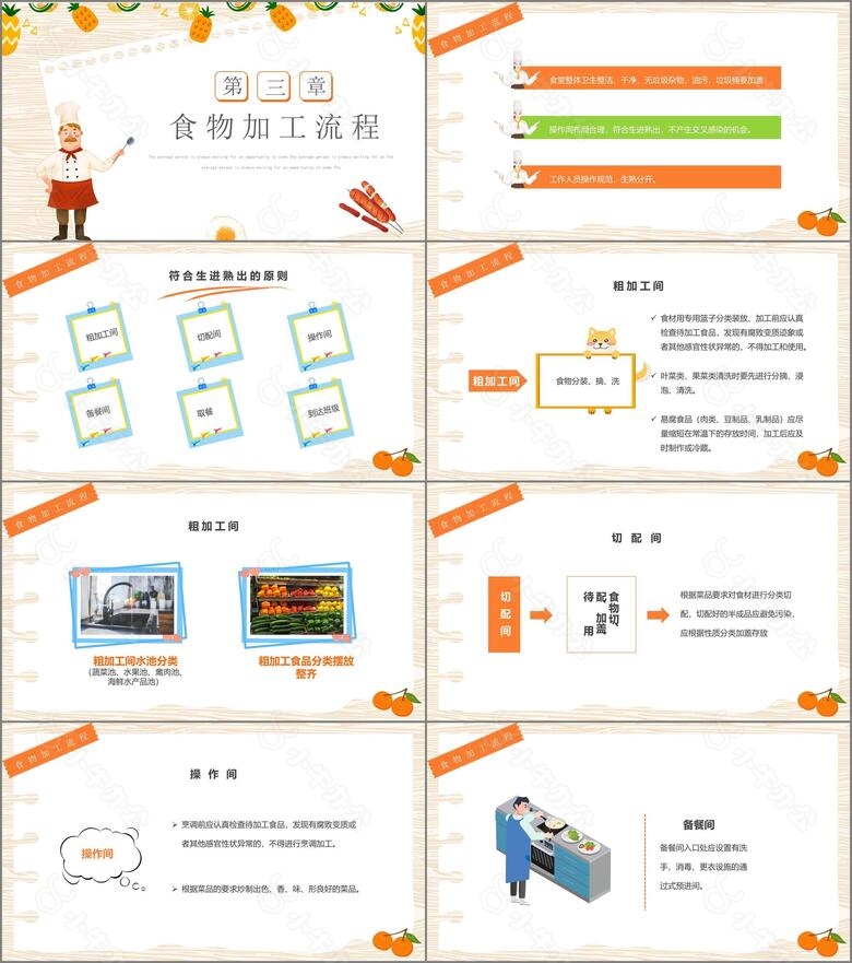 橙色卡通风幼儿园食堂食品安全培训PPT模板no.2