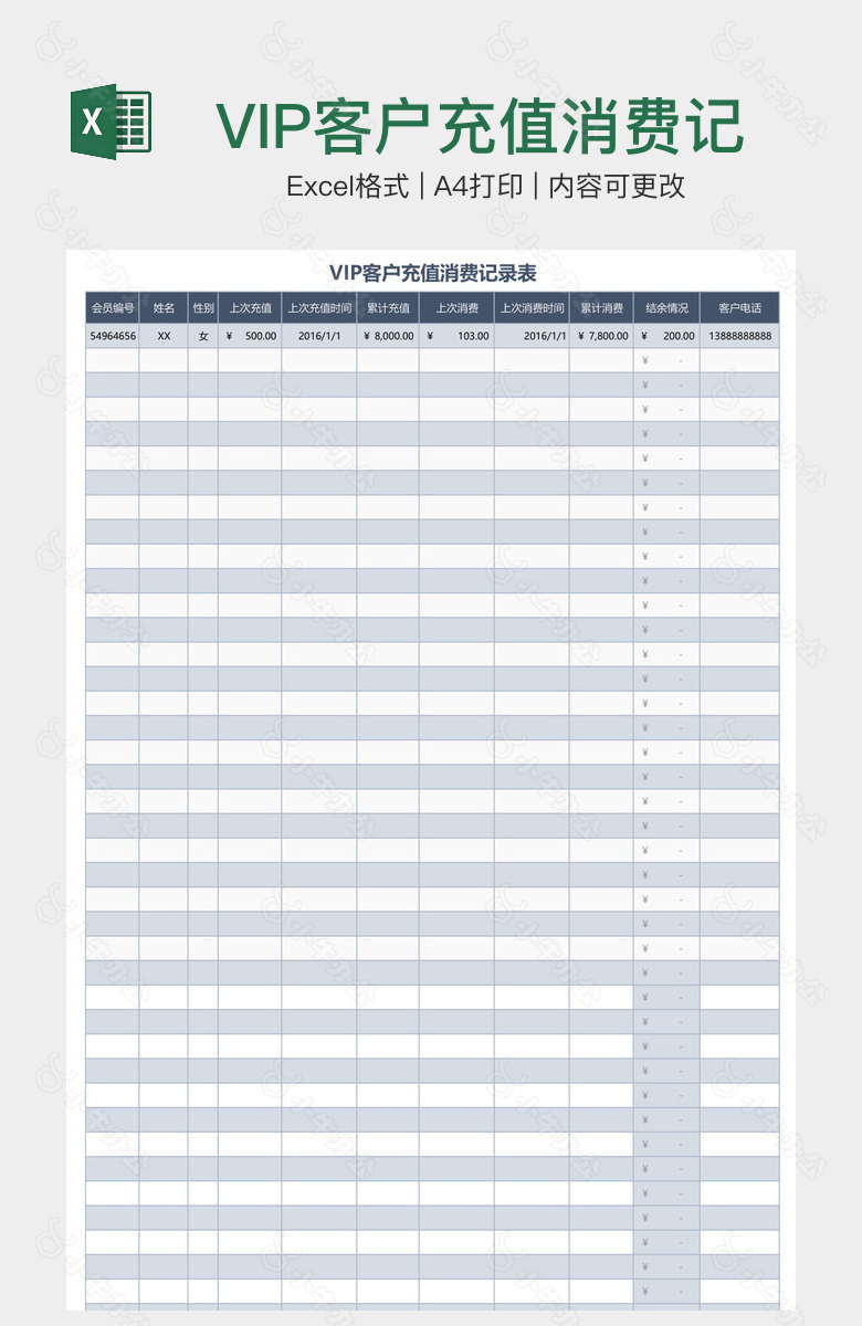 VIP客户充值消费记录表