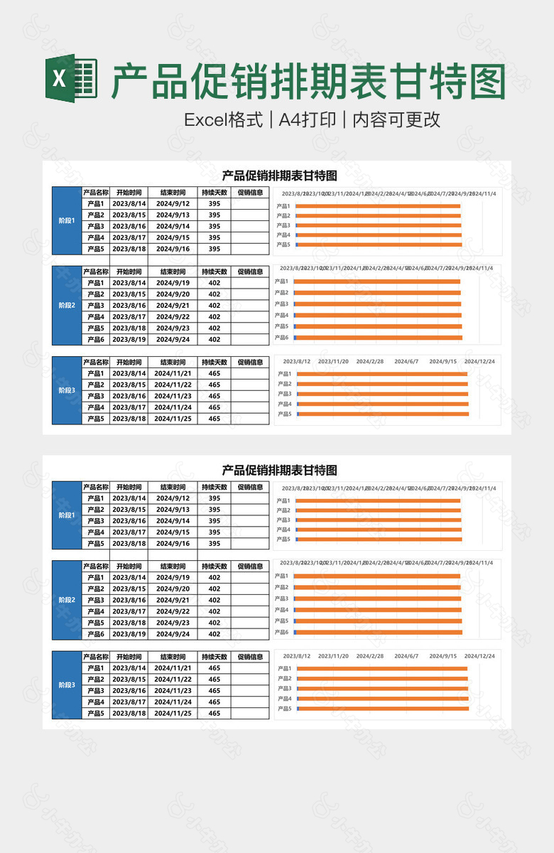 产品促销排期表甘特图