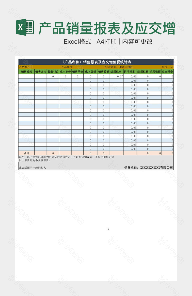 产品销量报表及应交增值税表
