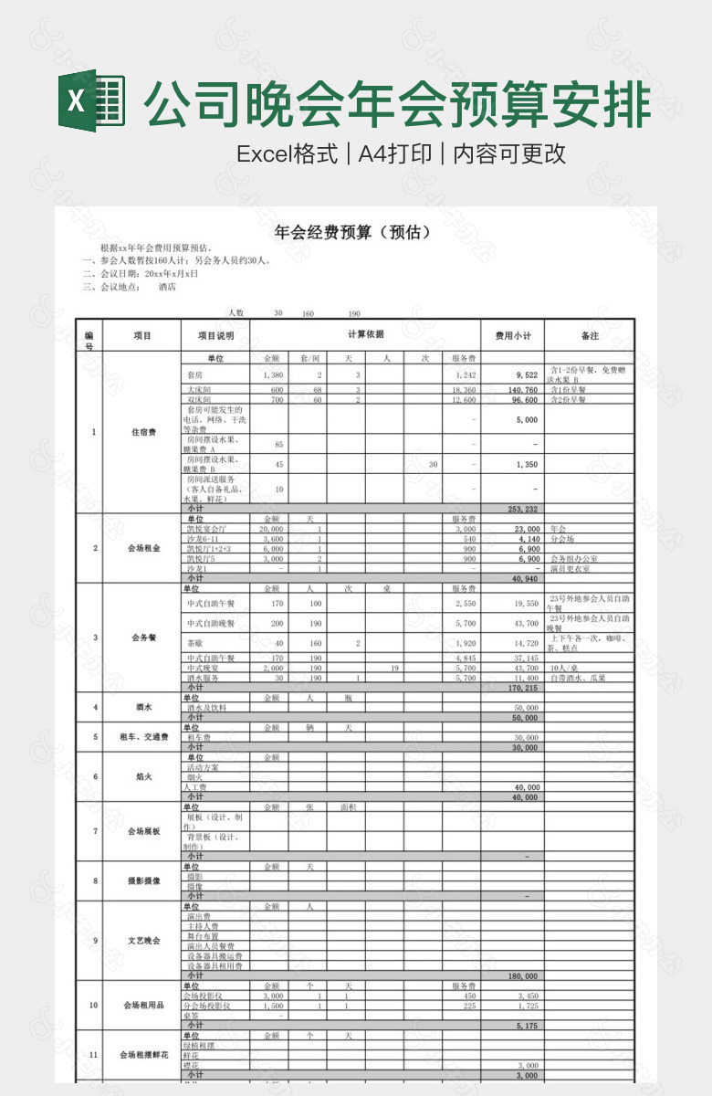 公司晚会年会预算安排