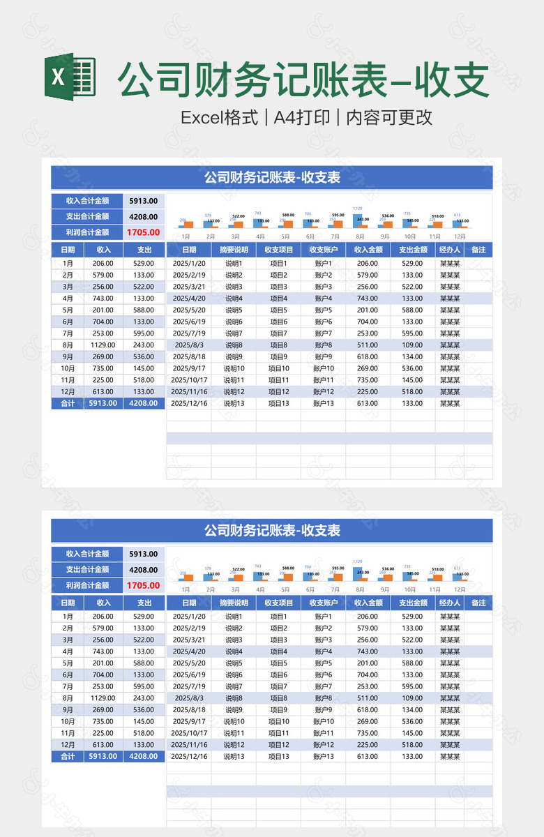 公司财务记账表-收支表