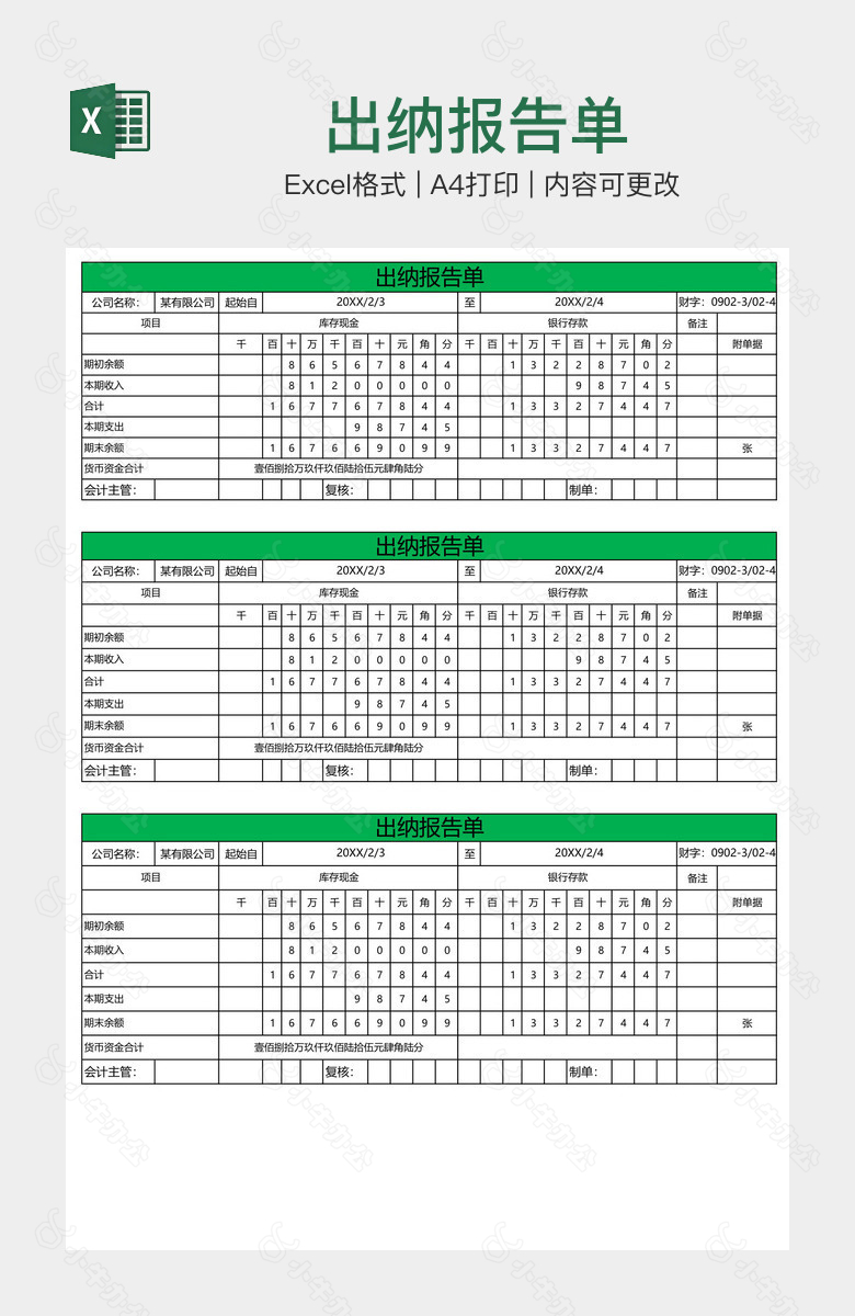 出纳报告单