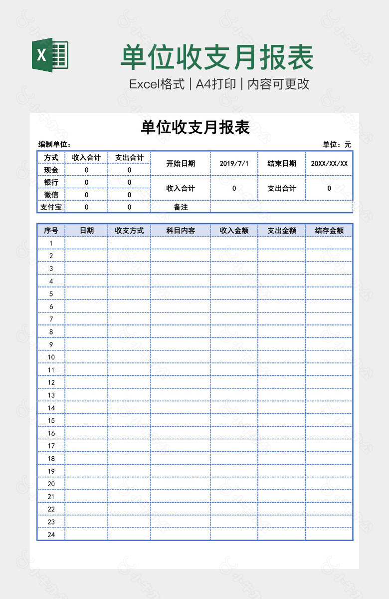 单位收支月报表