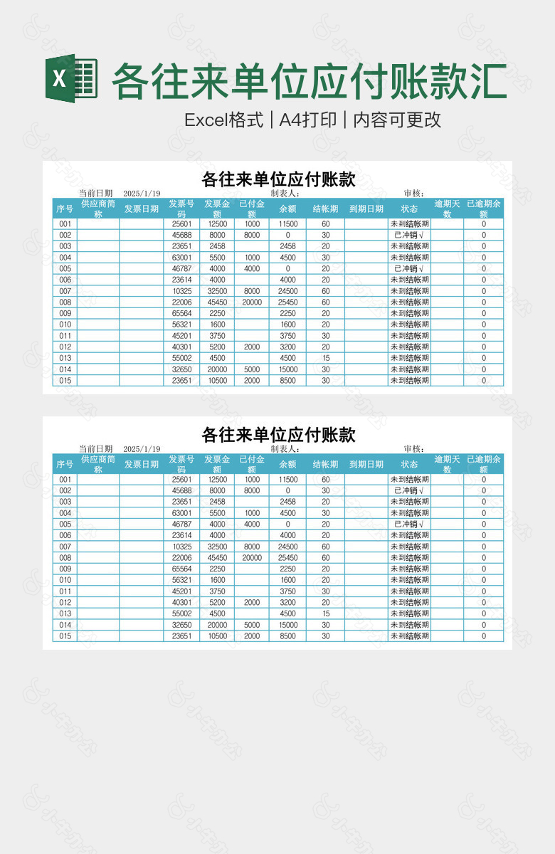 各往来单位应付账款汇总