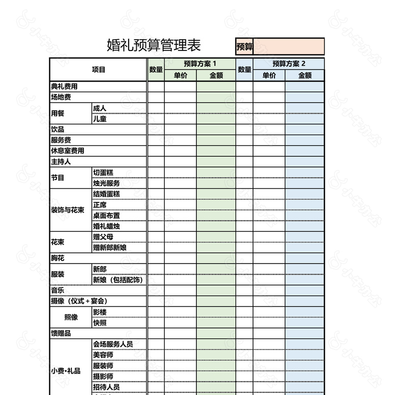 婚礼预算管理表no.2