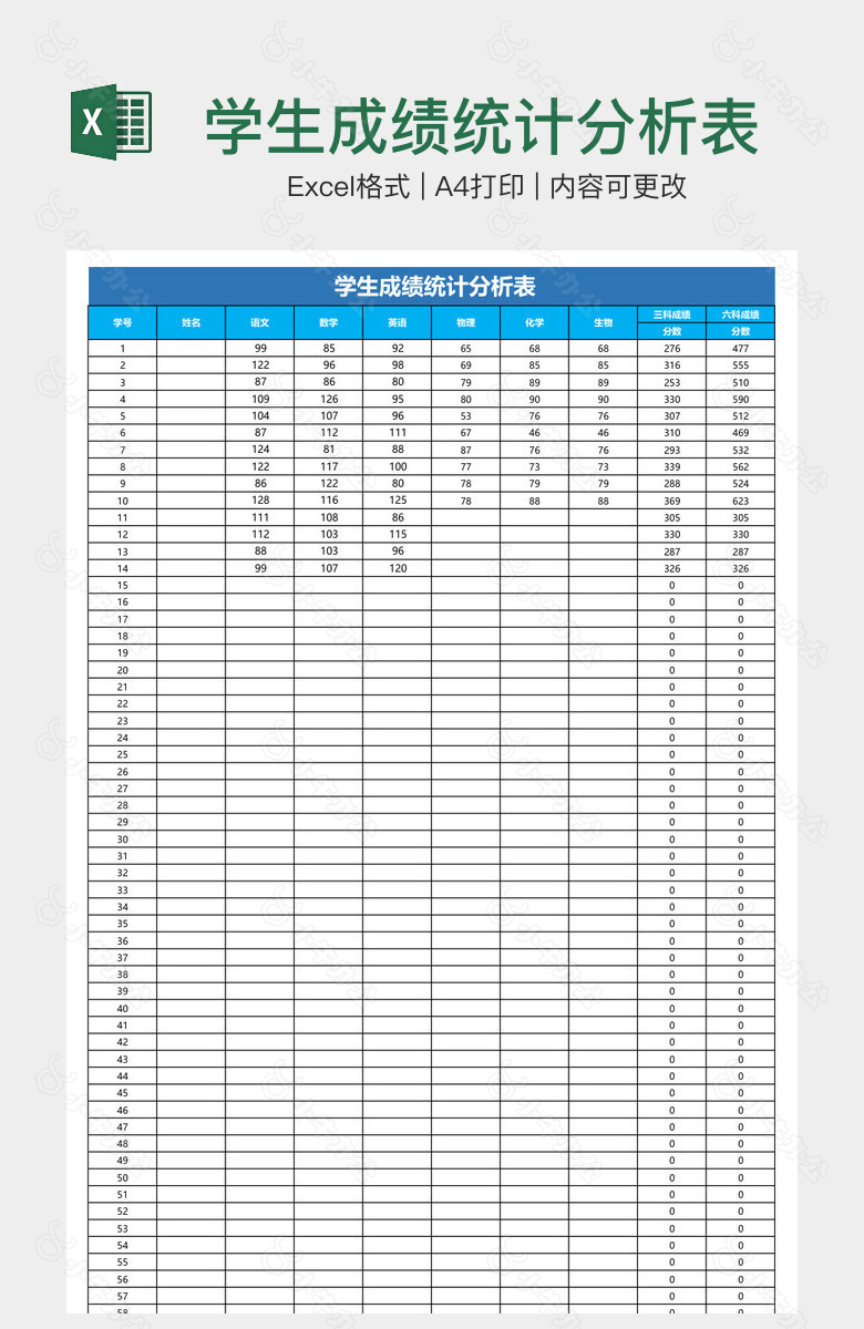 学生成绩统计分析表