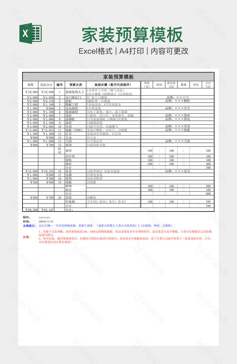 家装预算模板