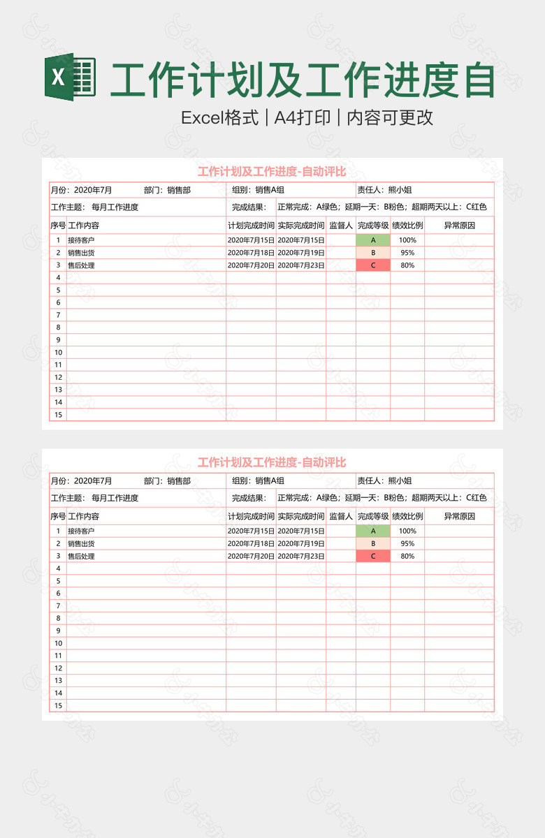 工作计划及工作进度自动评比