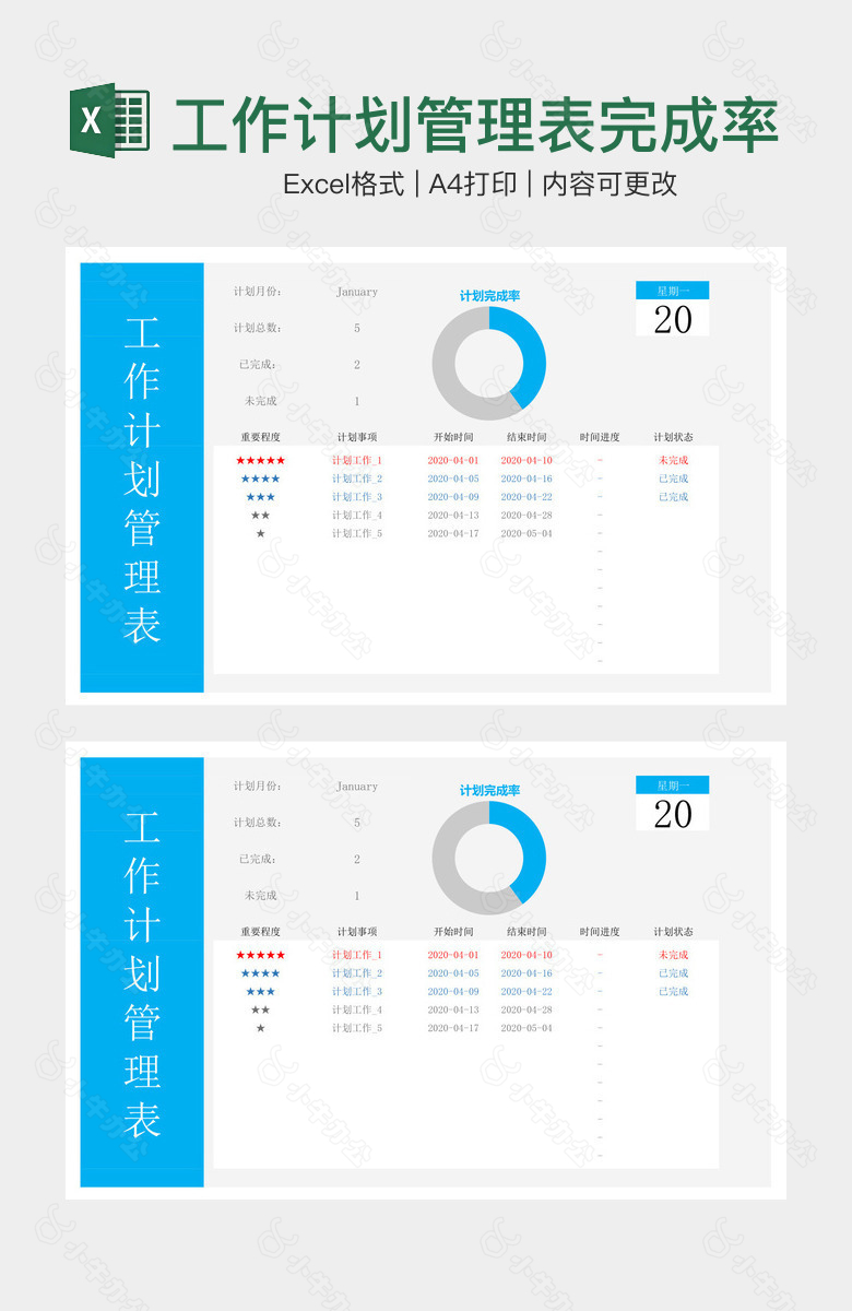 工作计划管理表完成率统计