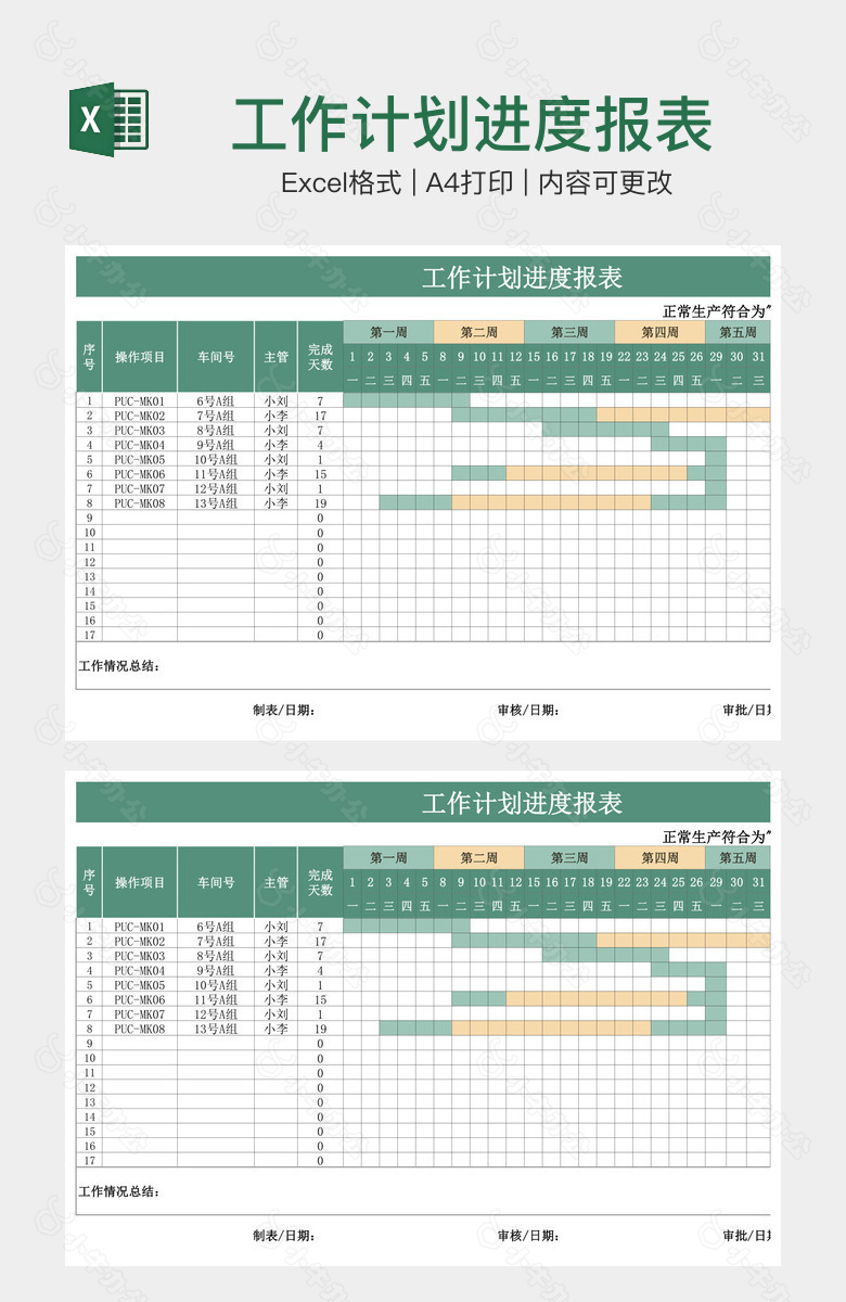 工作计划进度报表