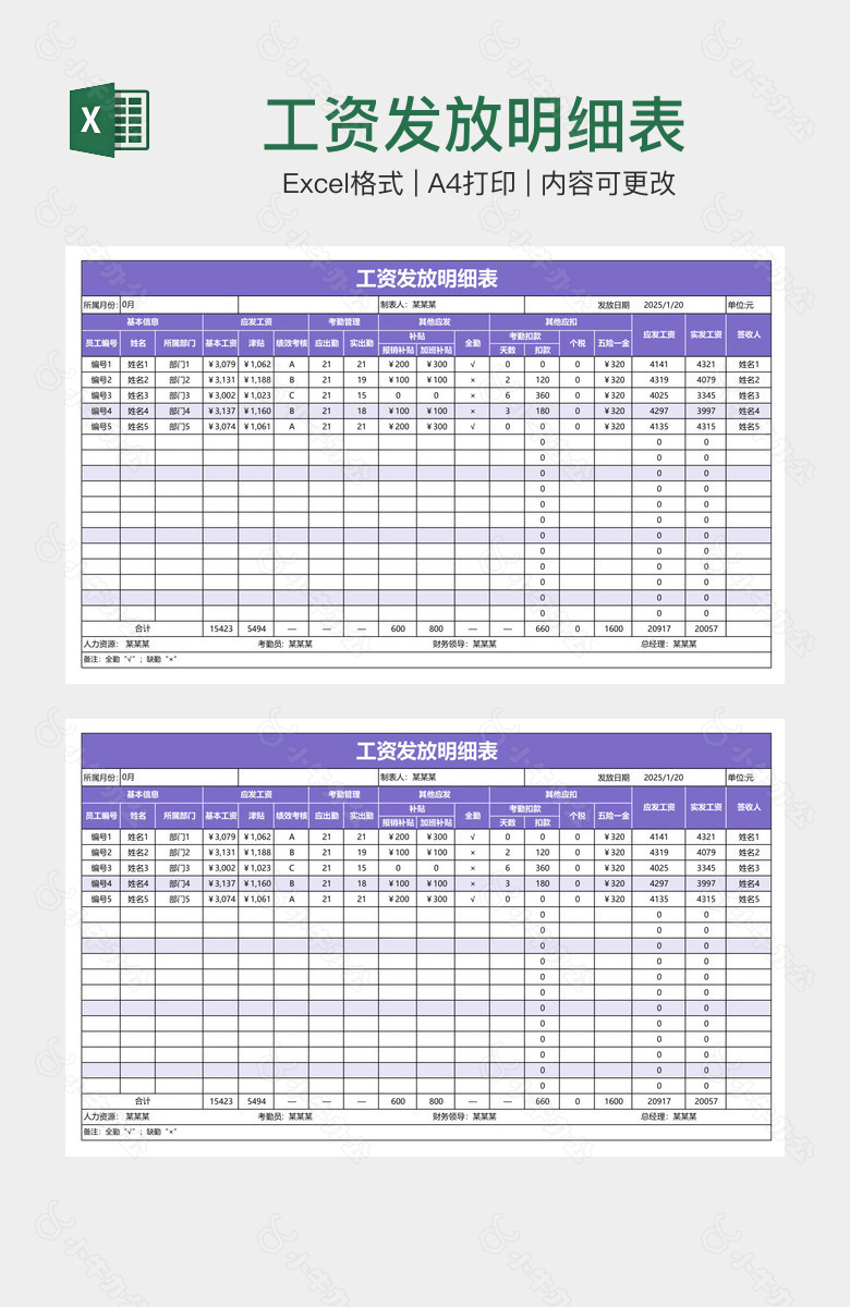 工资发放明细表