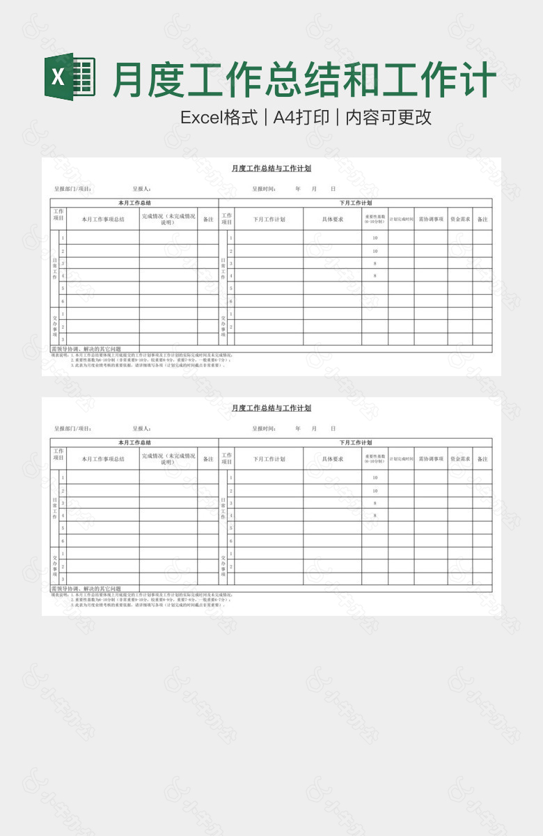 月度工作总结和工作计划