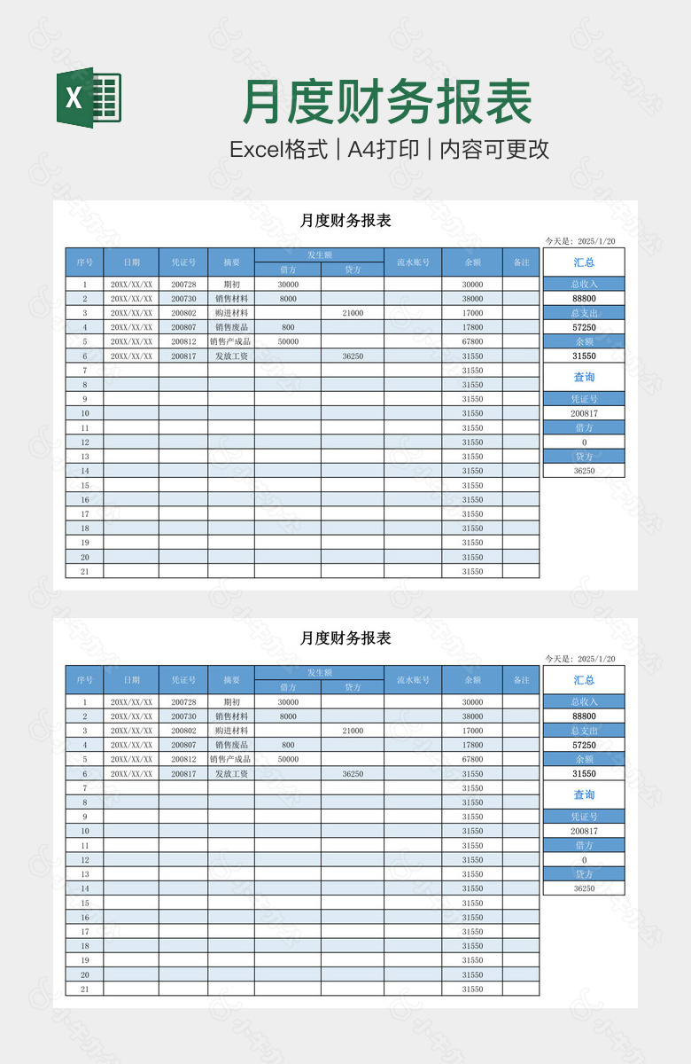 月度财务报表