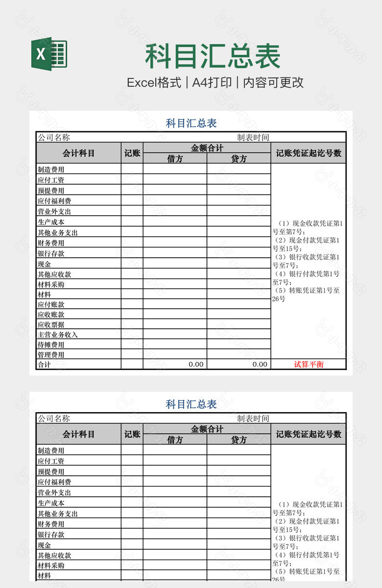 科目汇总表