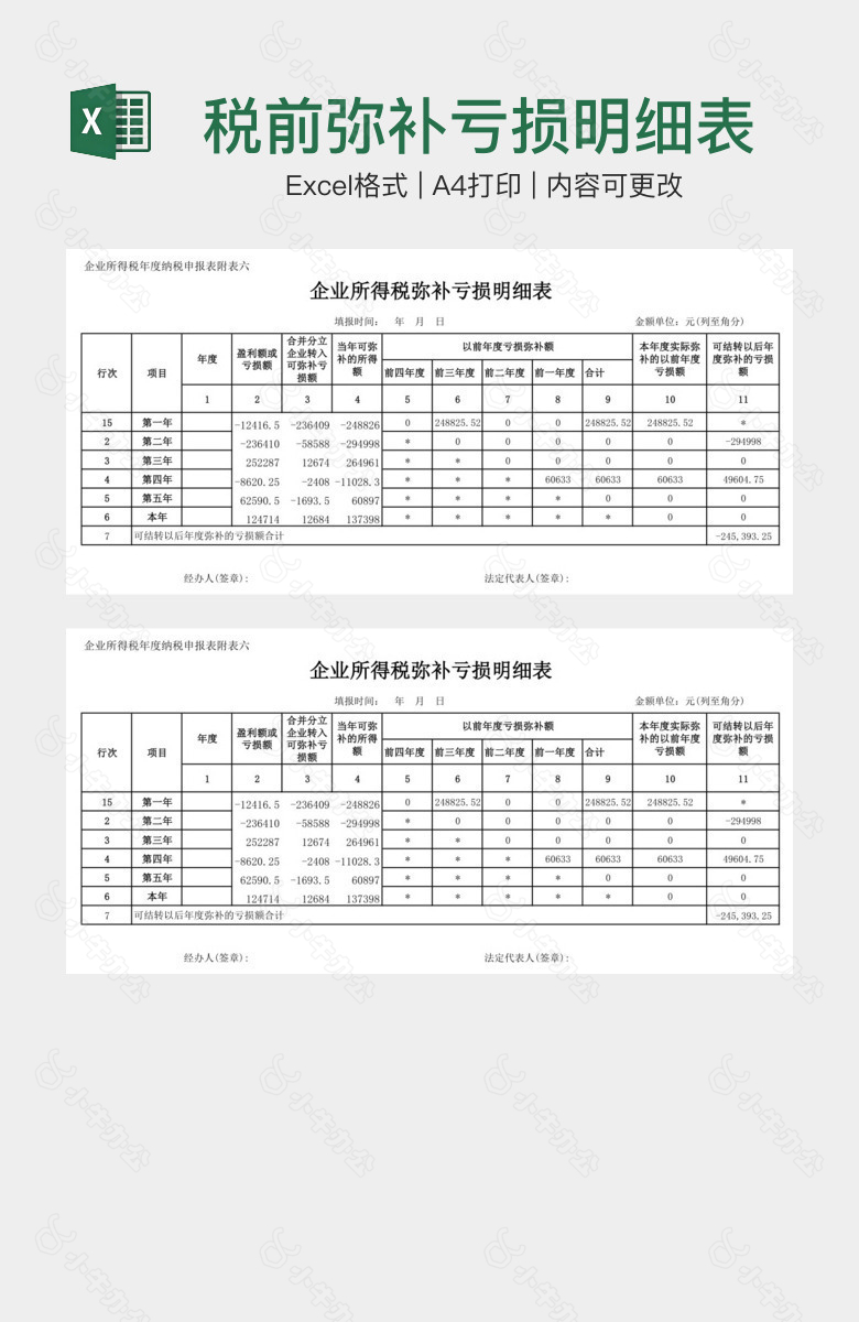 税前弥补亏损明细表