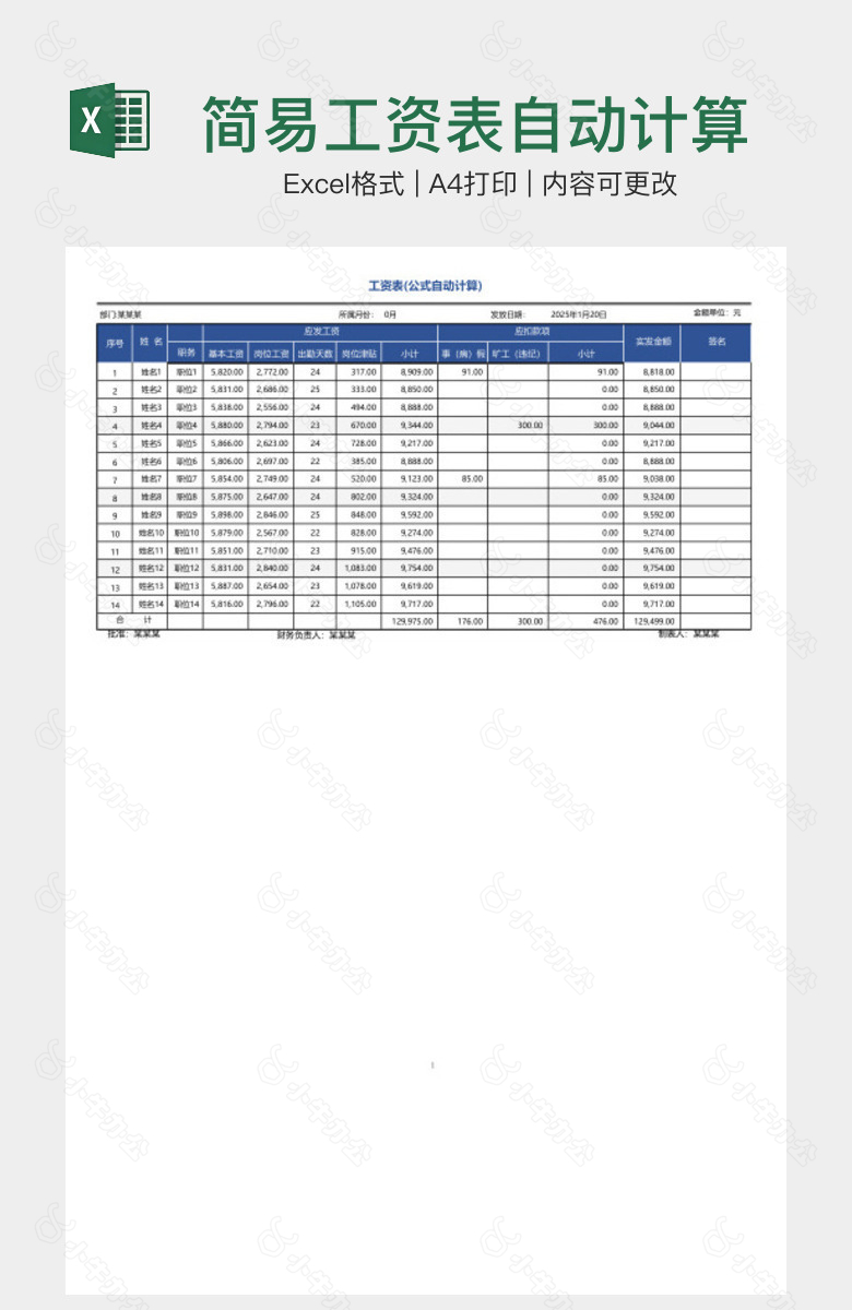 简易工资表自动计算