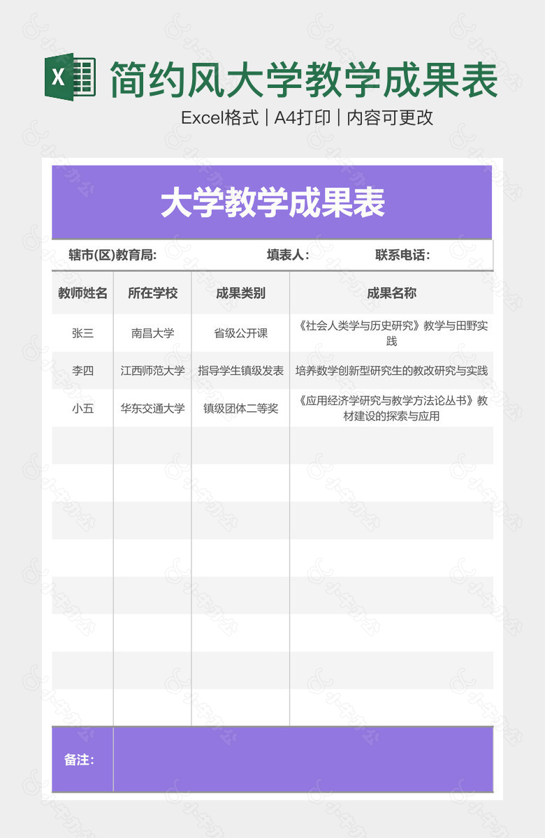 简约风大学教学成果表