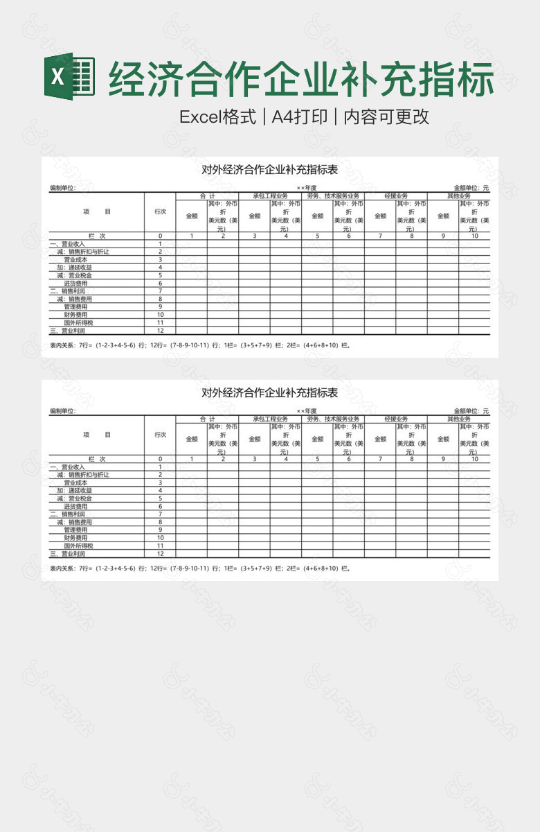 经济合作企业补充指标表