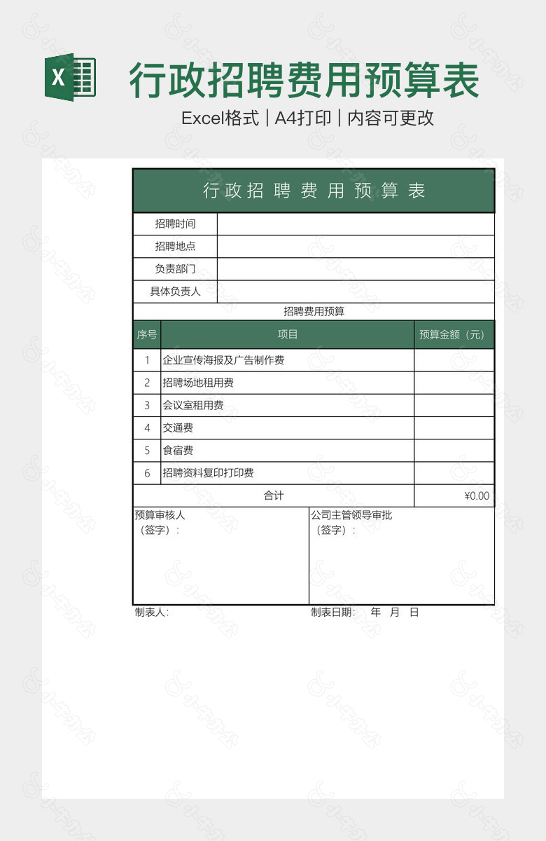 行政招聘费用预算表
