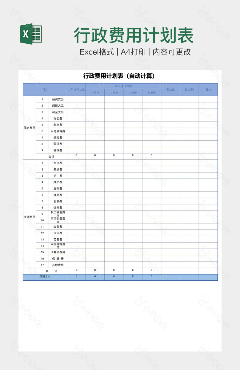 行政费用计划表