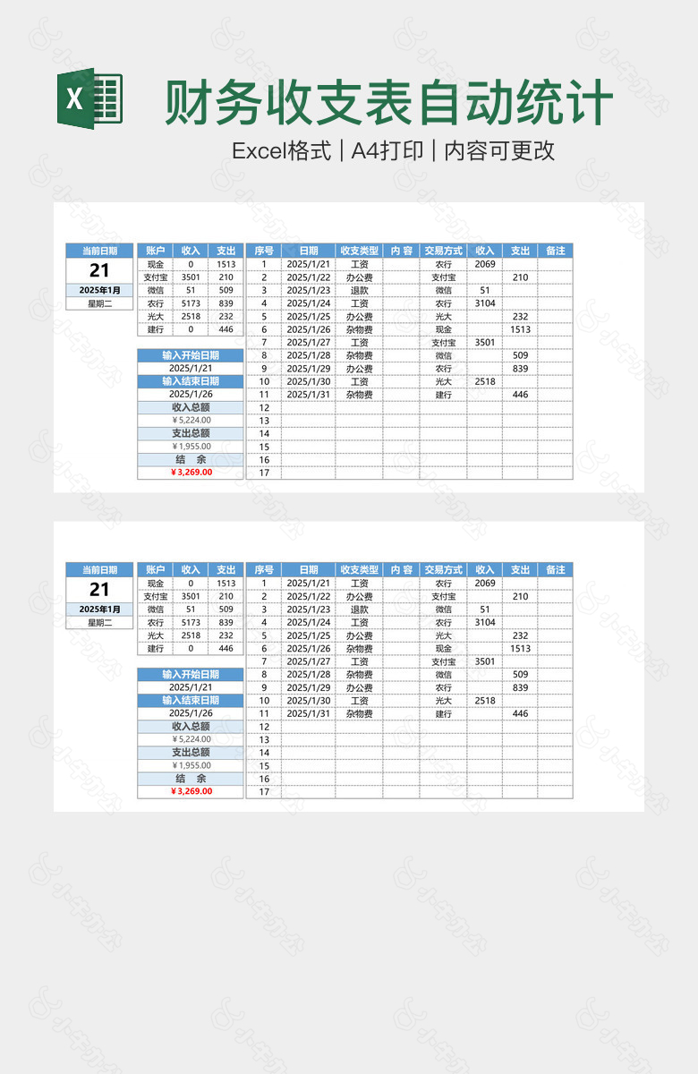 财务收支表自动统计