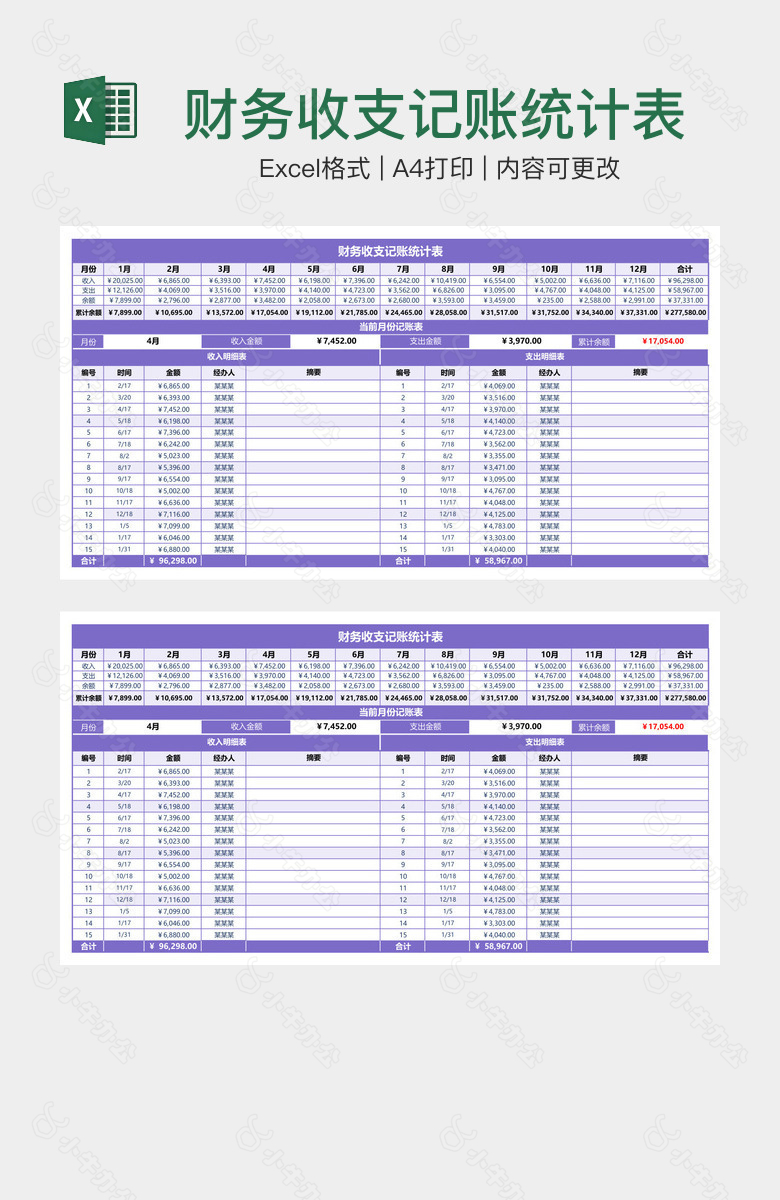财务收支记账统计表