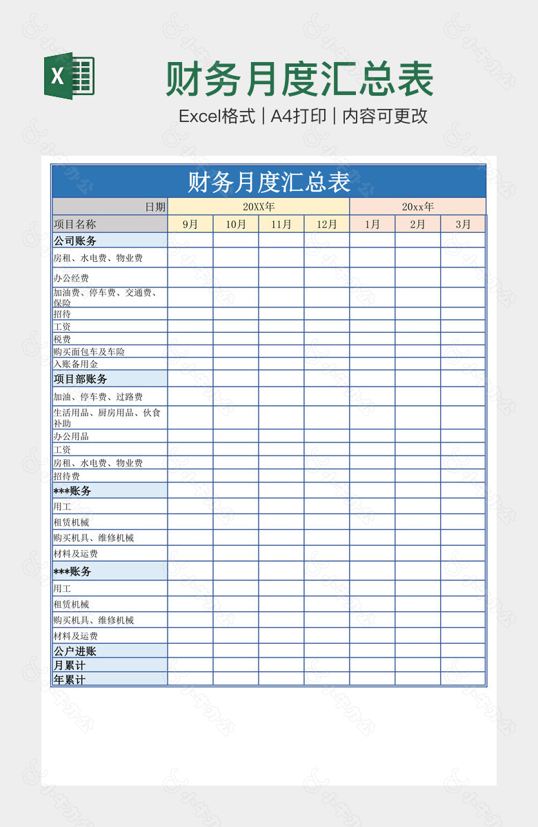 财务月度汇总表