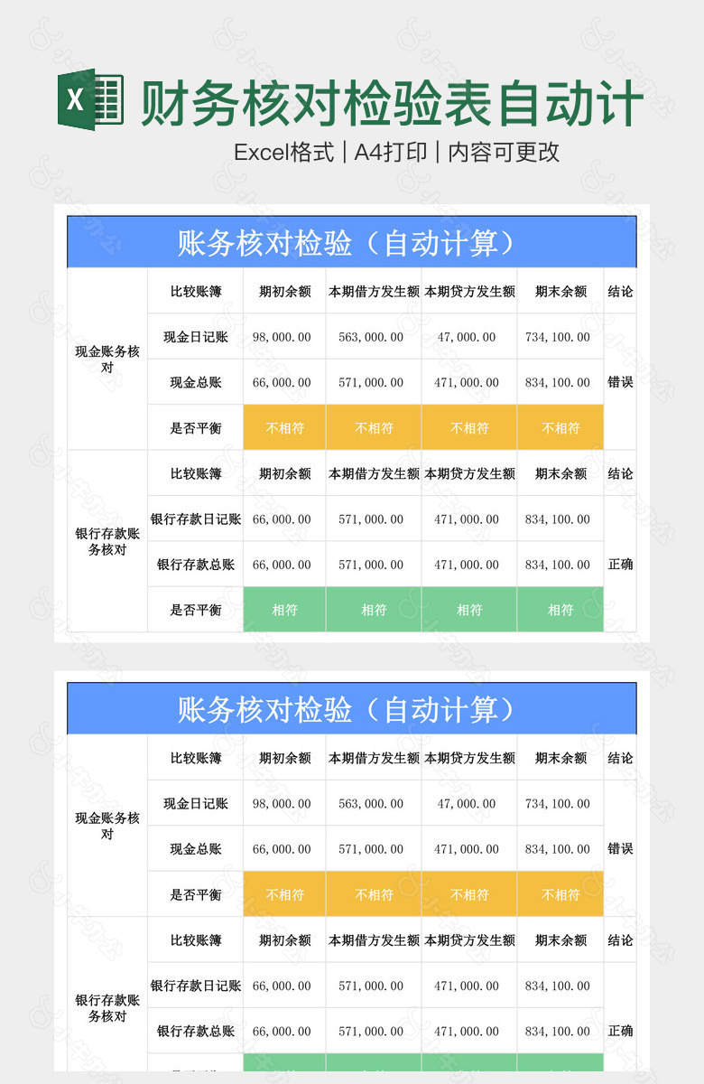 财务核对检验表自动计算