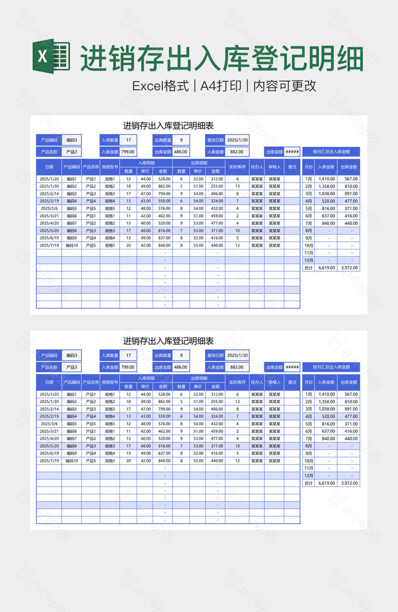 进销存出入库登记明细表