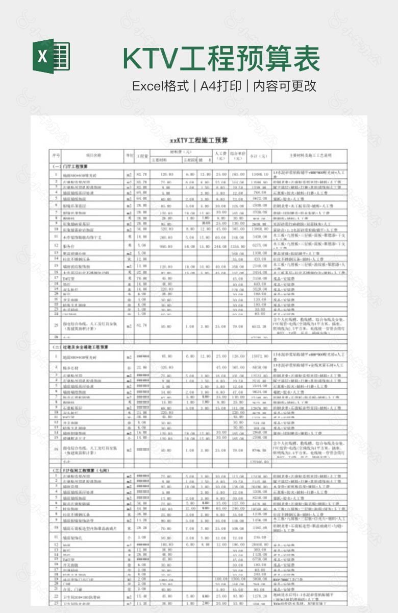 KTV工程预算表