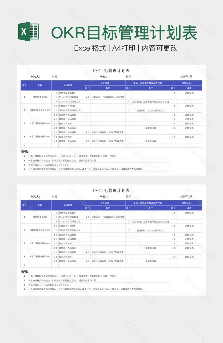 OKR目标管理计划表