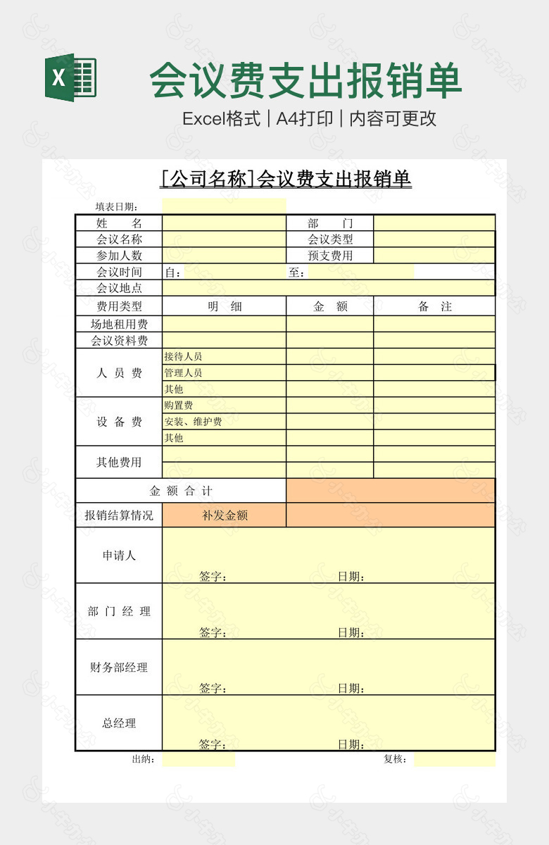 会议费支出报销单