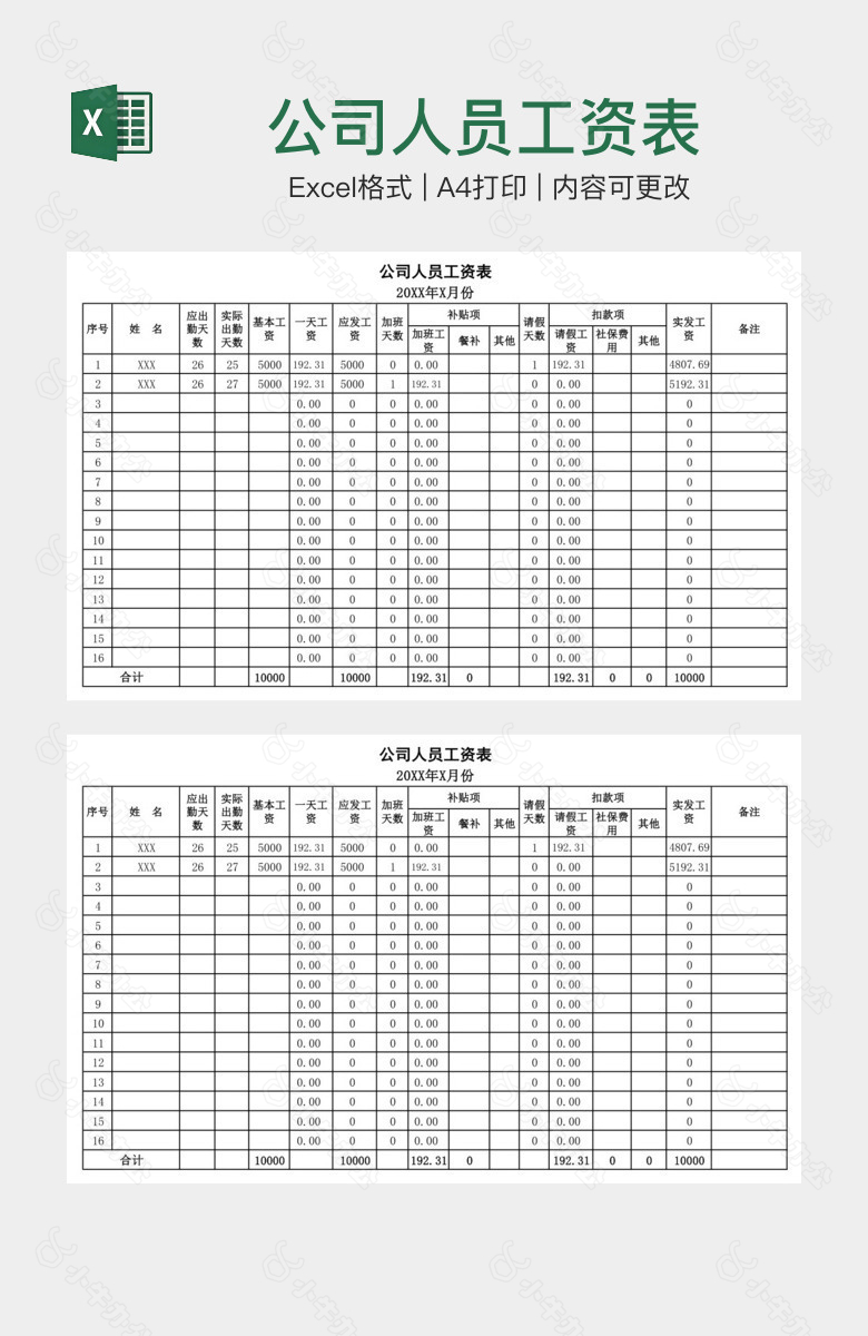 公司人员工资表