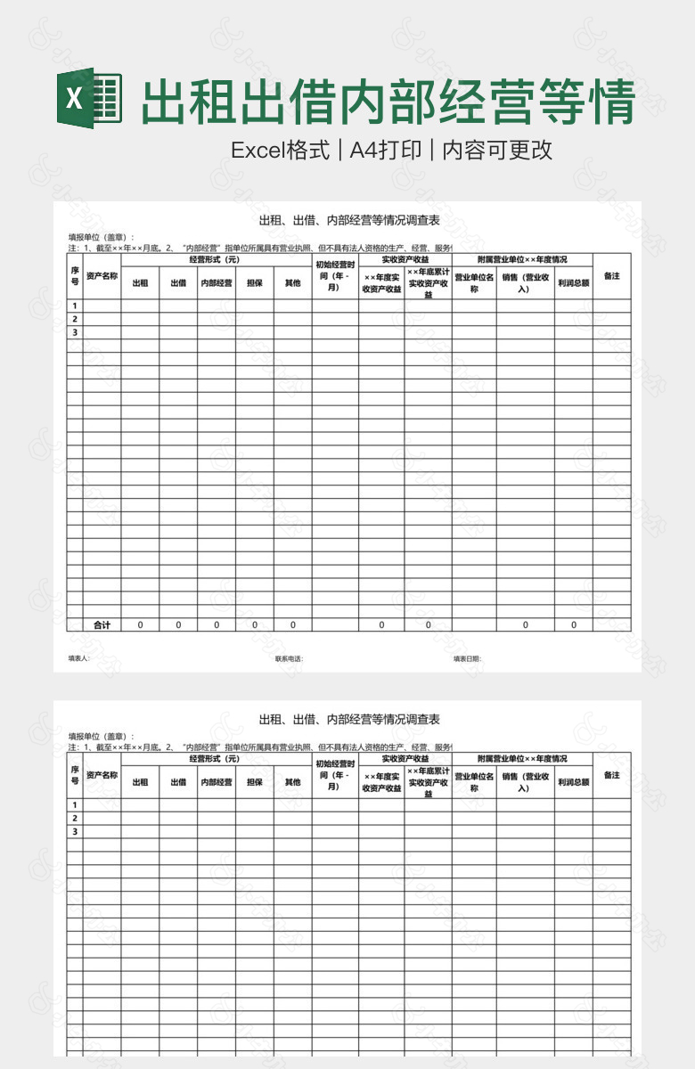 出租出借内部经营等情况调查表