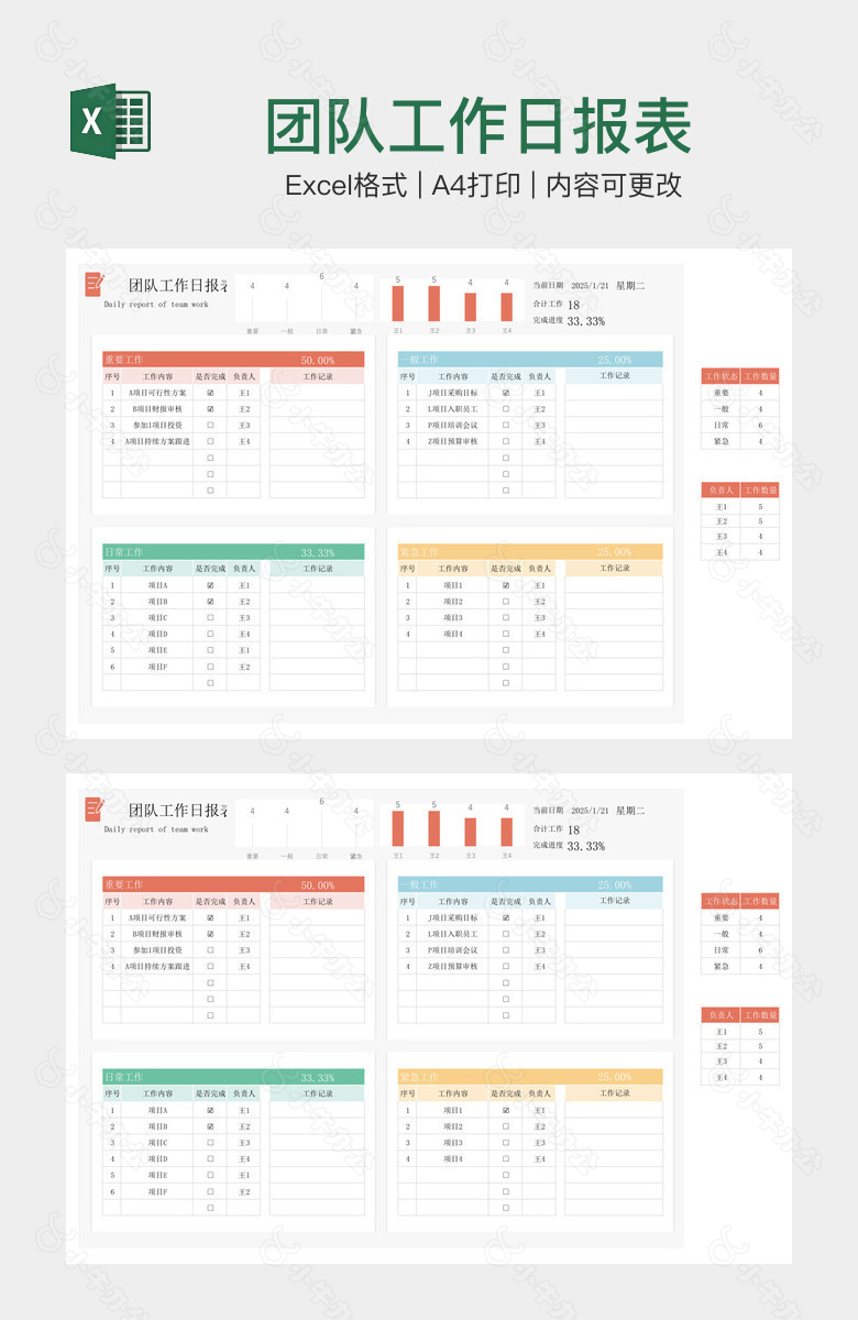 团队工作日报表
