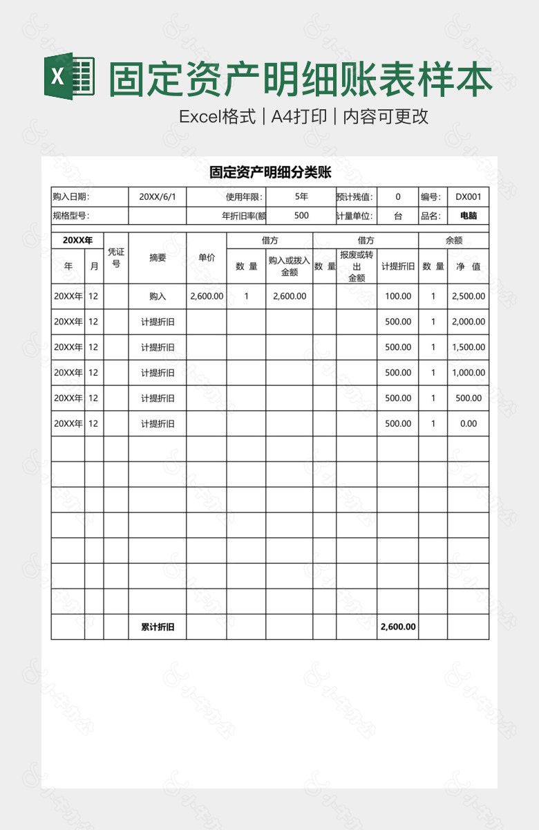 固定资产明细账表样本