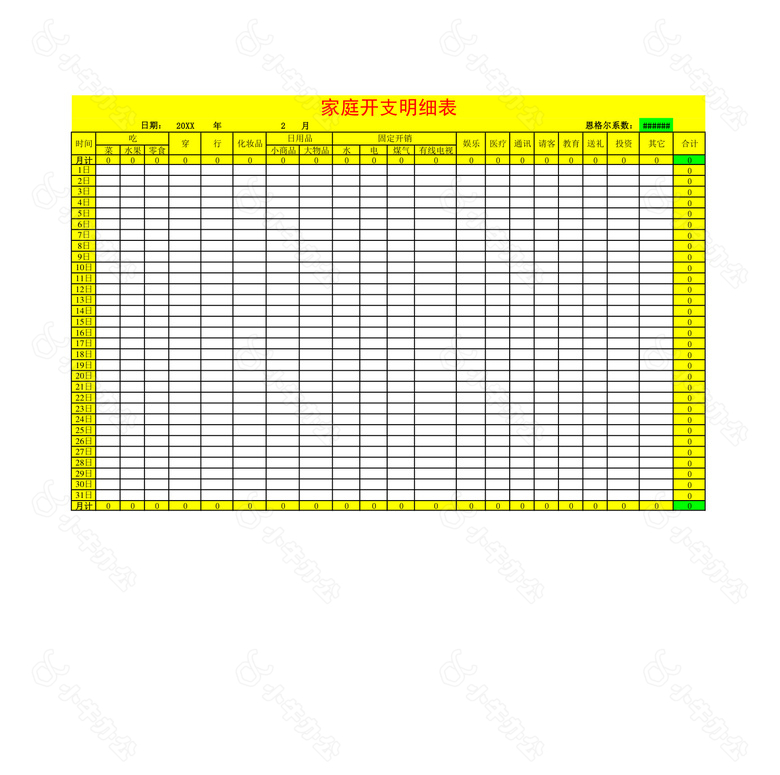 家庭开支明细表no.2