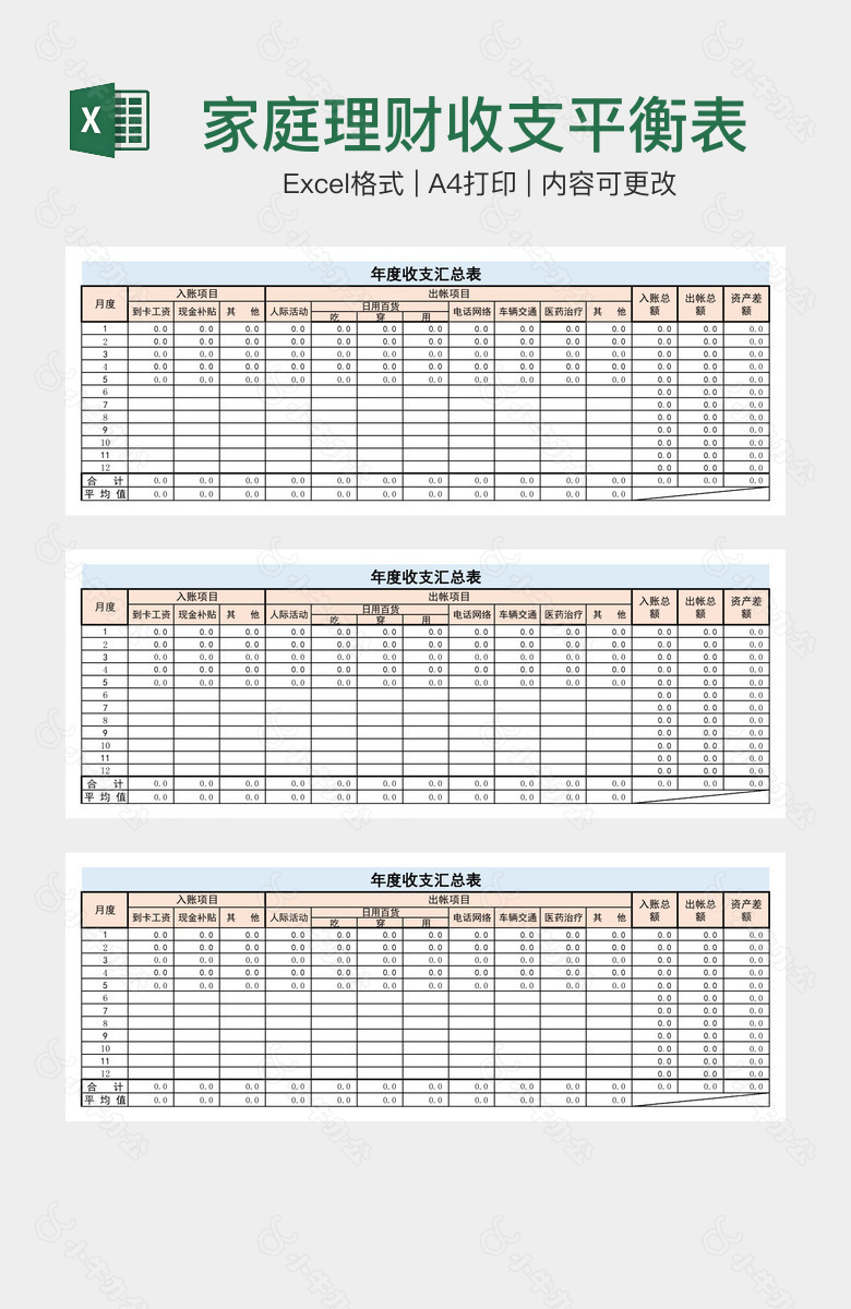 家庭理财收支平衡表