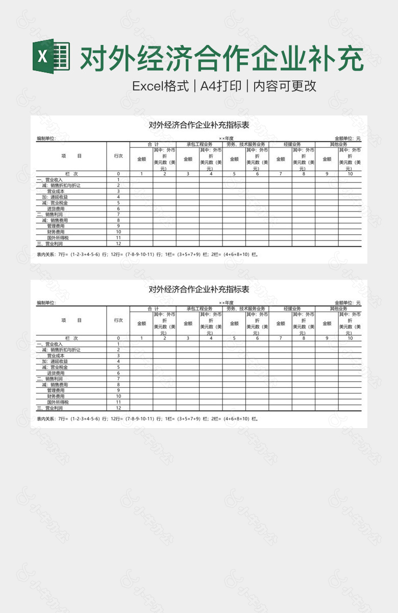 对外经济合作企业补充指标表