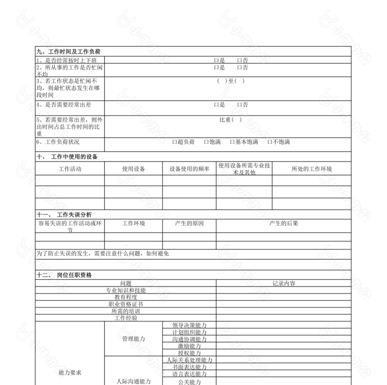 工作分析访谈法调查表no.2