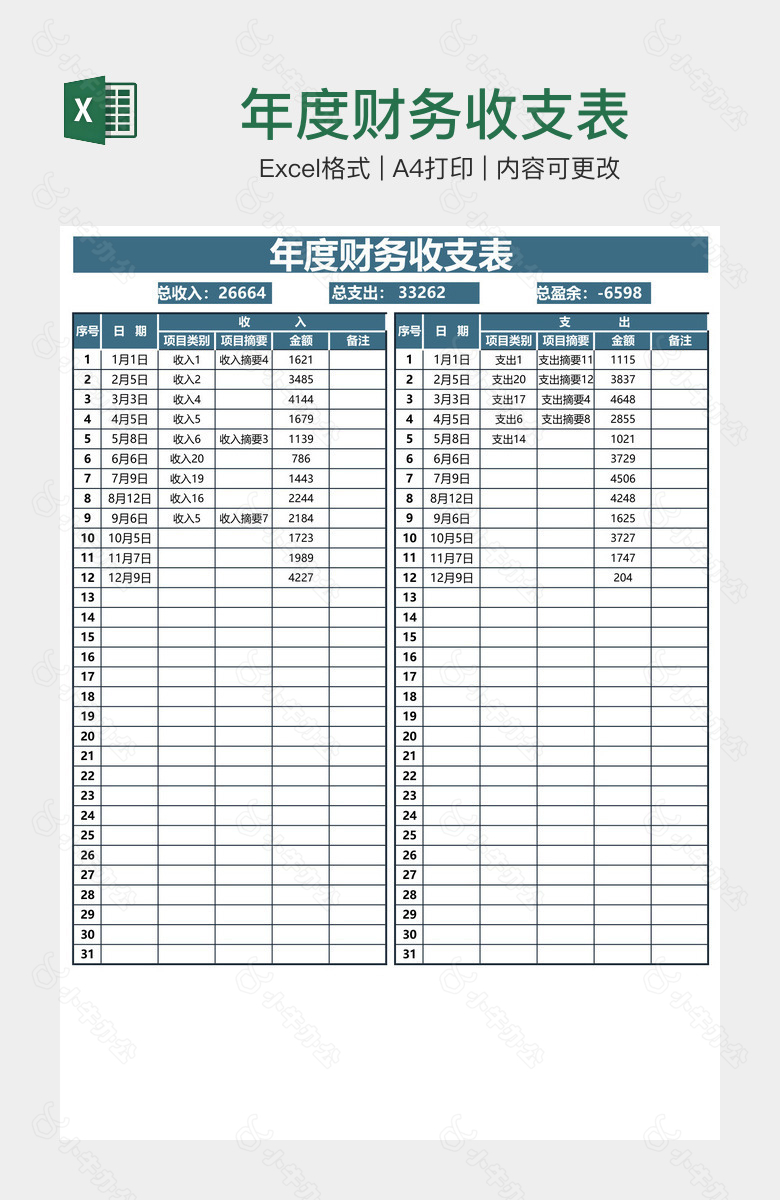 年度财务收支表