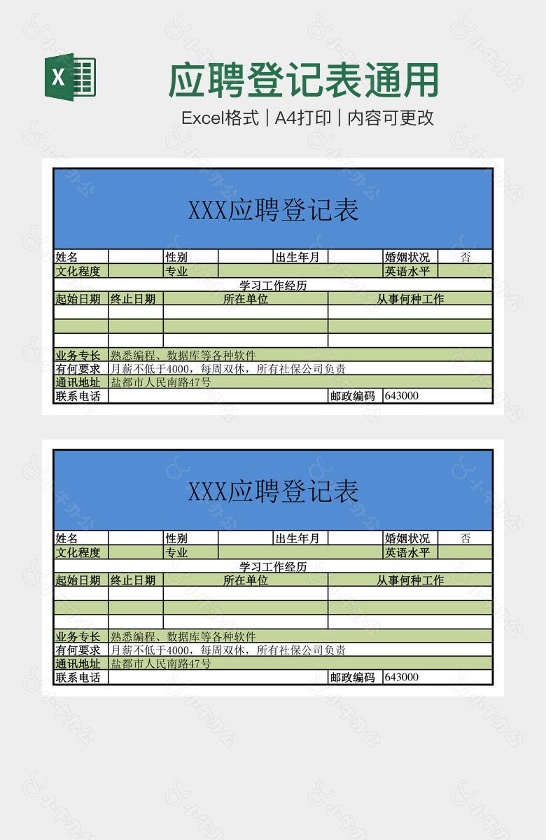 应聘登记表通用