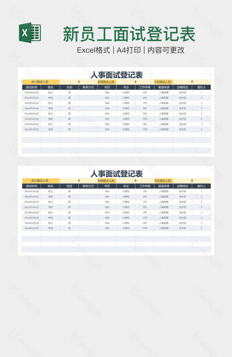 新员工面试登记表