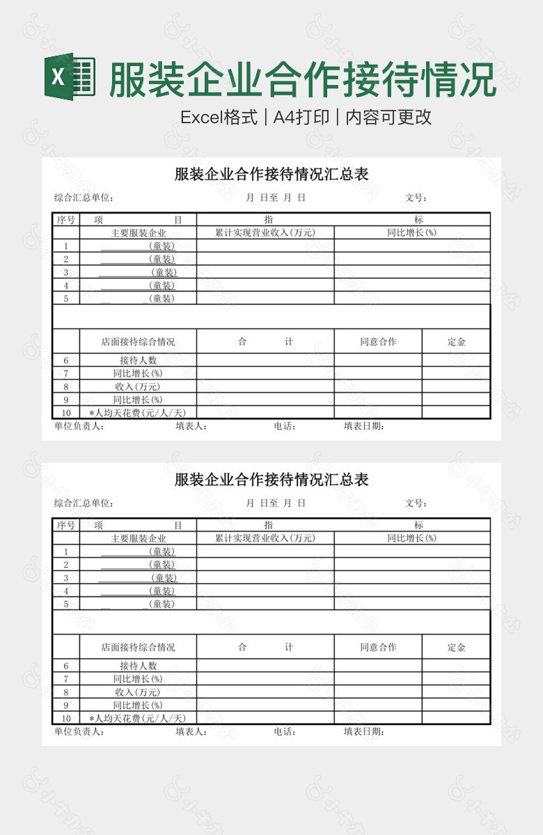 服装企业合作接待情况汇总表