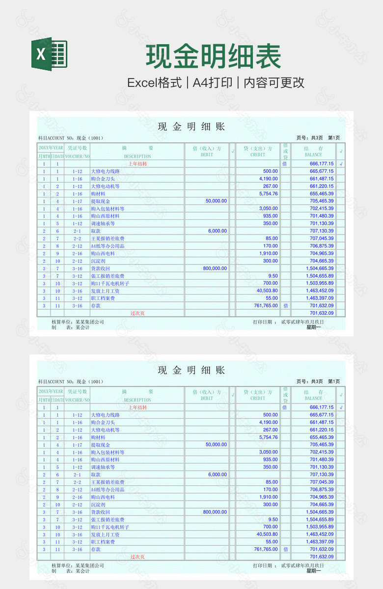 现金明细表