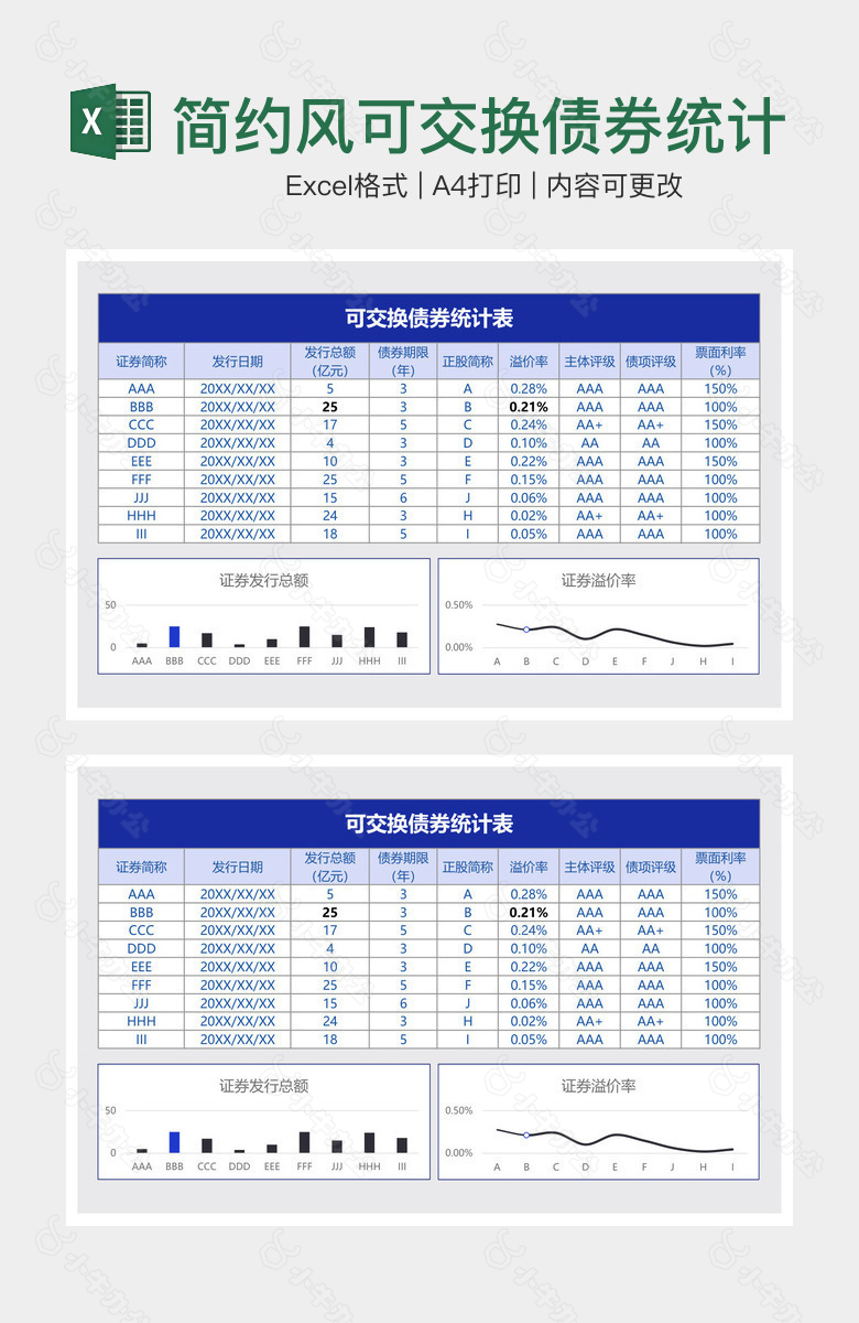 简约风可交换债券统计表