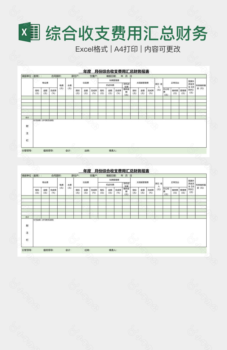 综合收支费用汇总财务报表