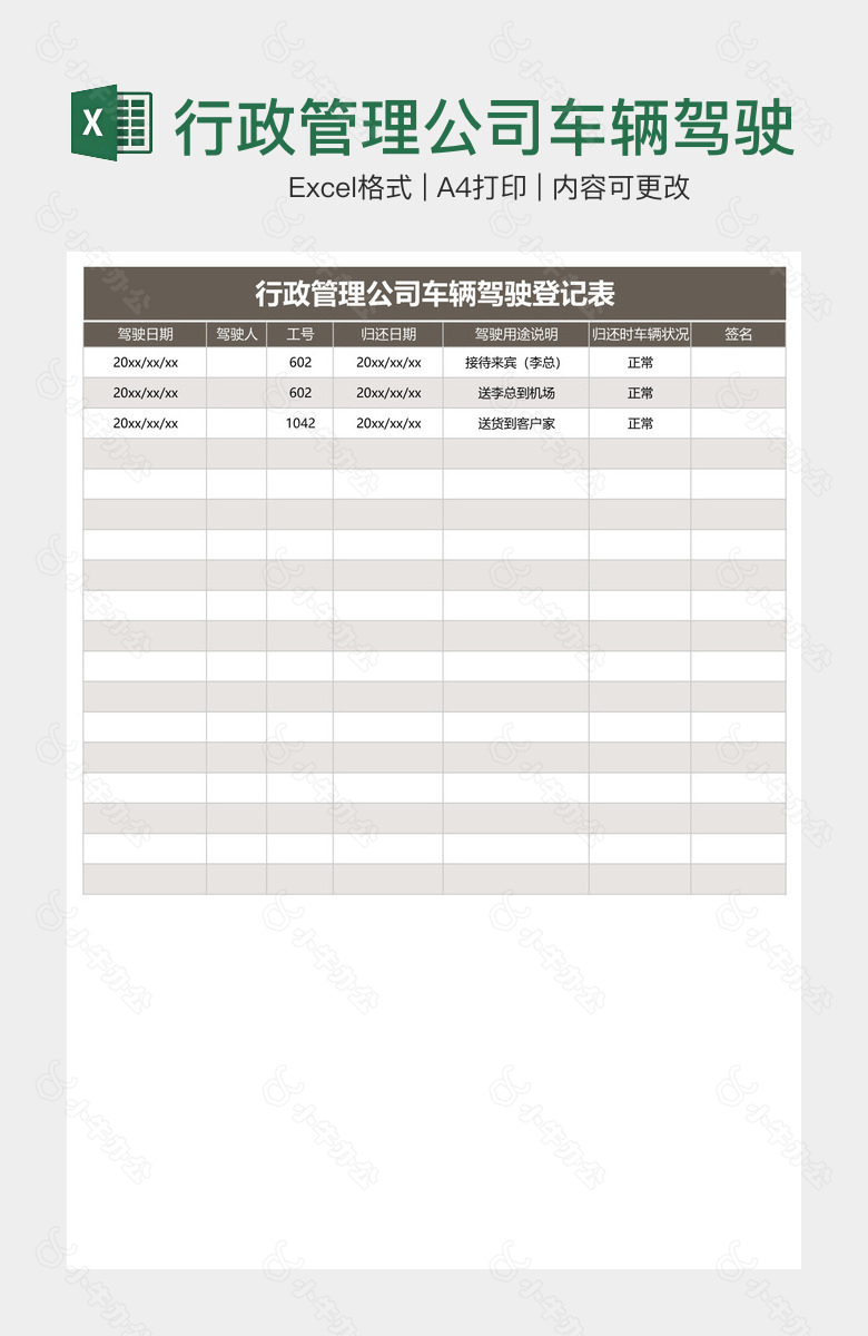 行政管理公司车辆驾驶登记表