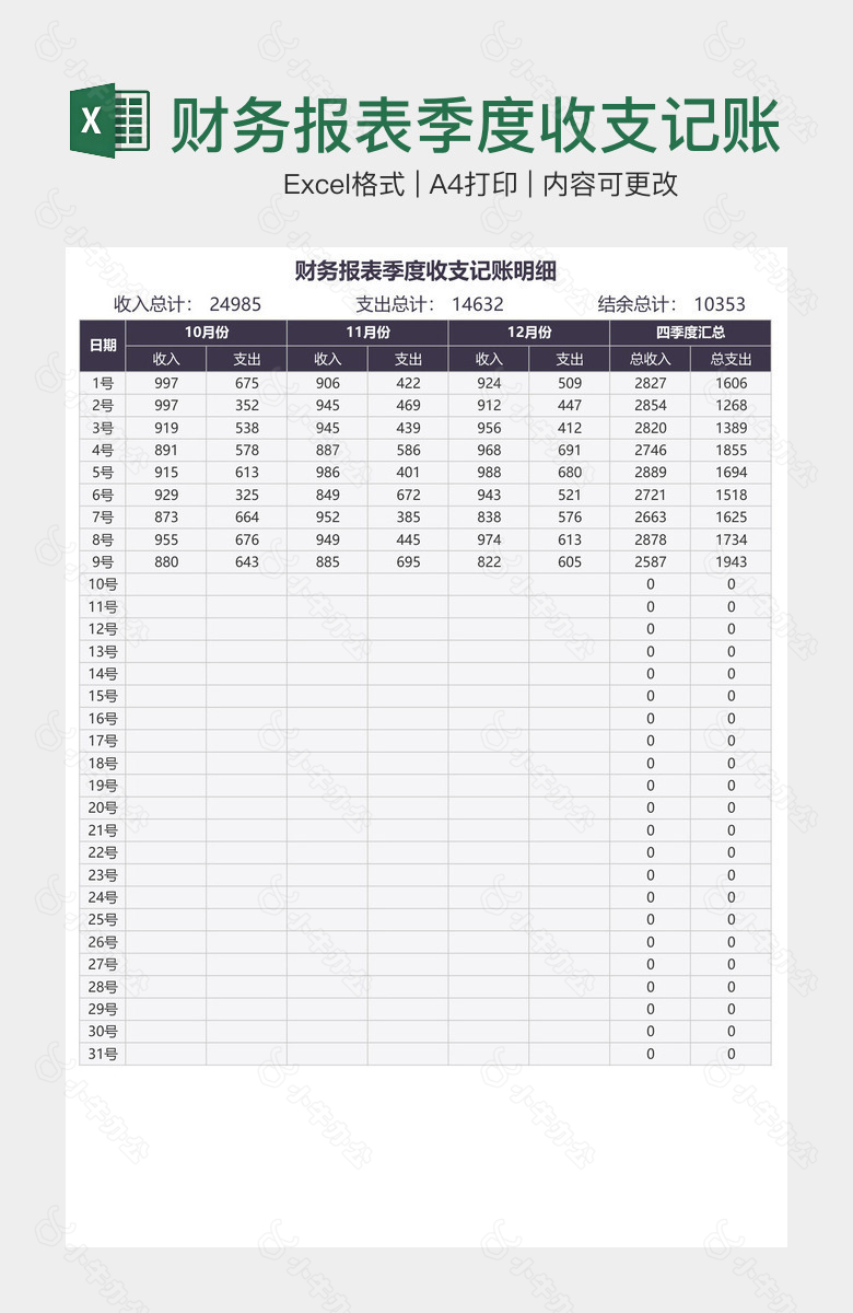 财务报表季度收支记账明细